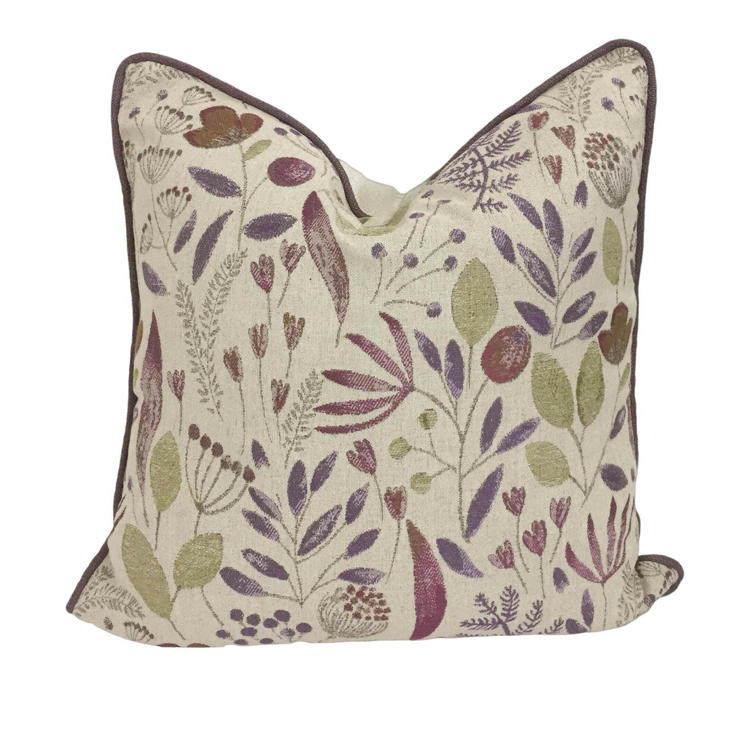 Voyage - Winslow Linen - Cream / Heather - Effortless Floral Jacquard Weave Designer Cushion Cover - Luxury Throw Pillow Handmade Home Decor.