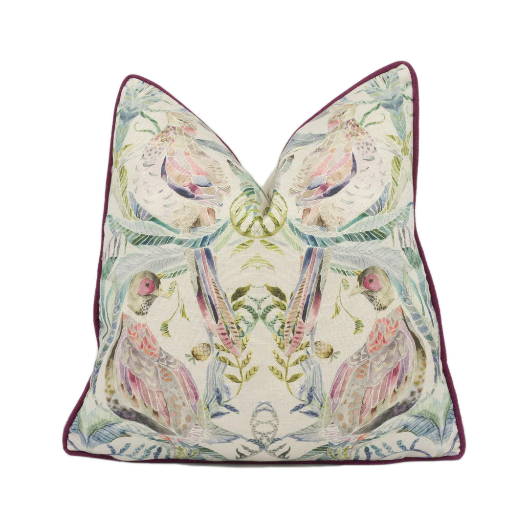 Voyage - Netherton - Loganberry - Striking Contrast Piped Watercolour Statement Cushion Cover - Handmade Throw Pillow - Designer Home Décor.