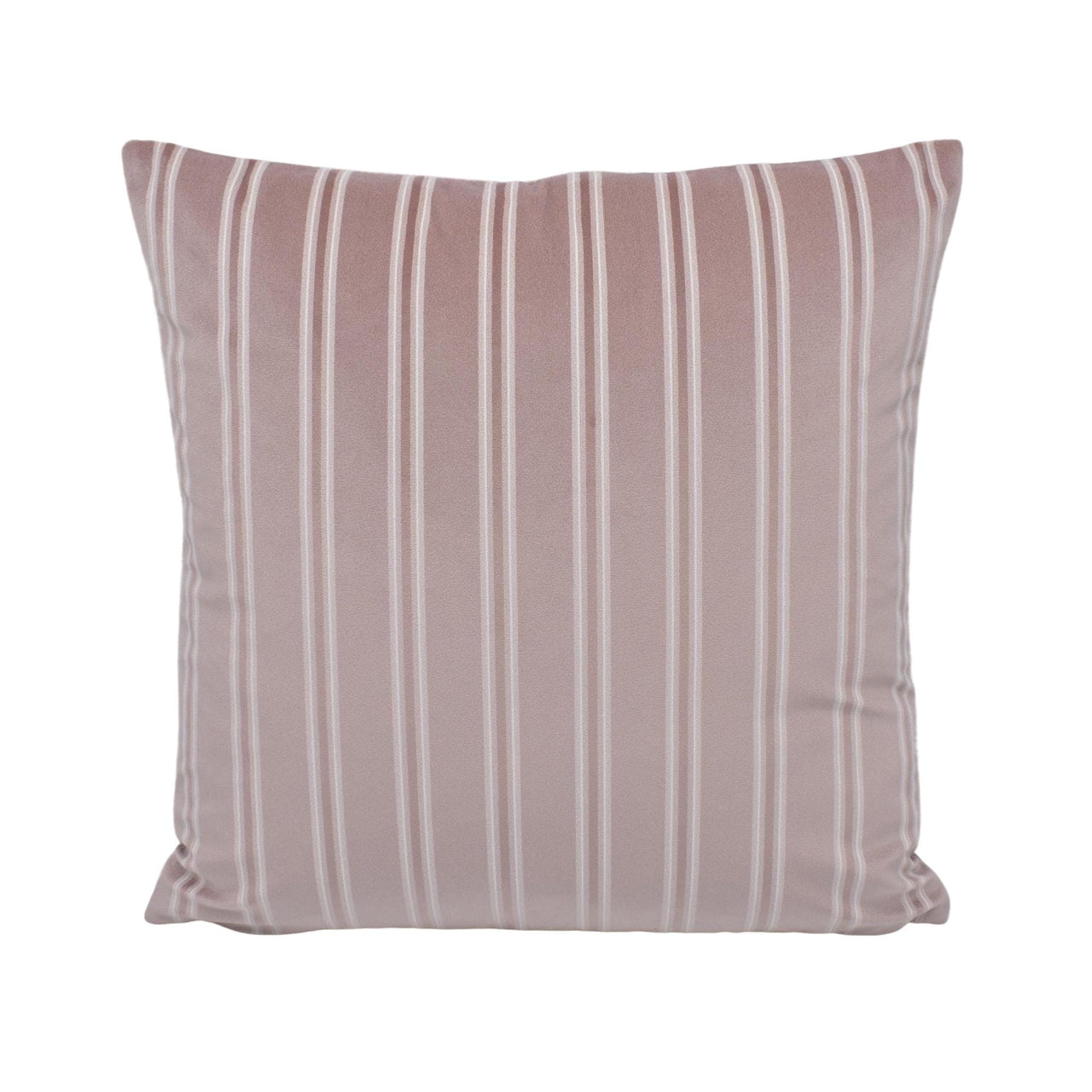 a pink and white striped pillow on a white background