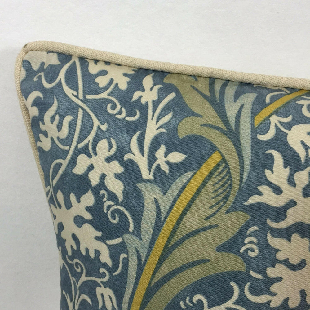 William Morris - Kennet - Sea Blue / Lichen - Contrast Piped Cushion Cover Throw Pillow Designer Home Decor.