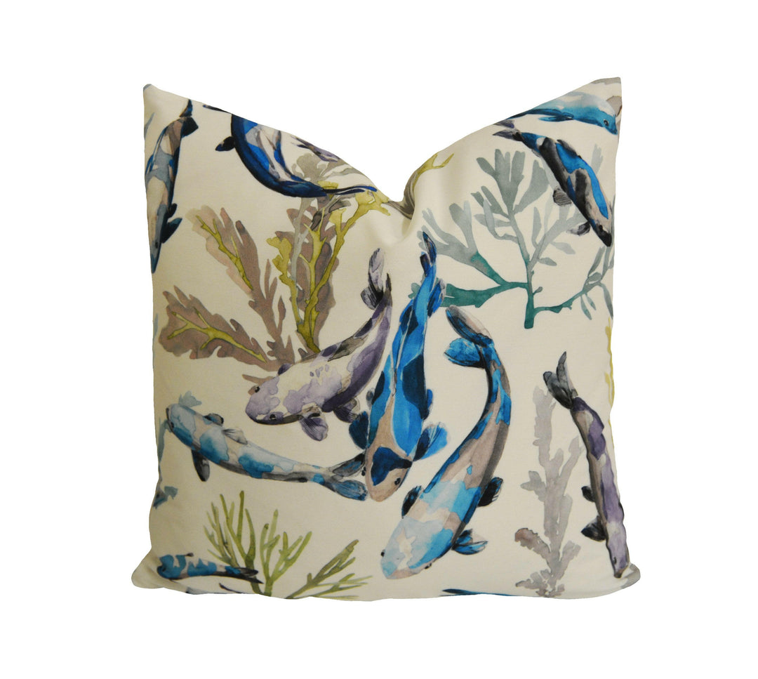 Manuel Canovas - Salina - Turquoise -  Elegant Asiatic Koi Carp Designer Cushion Cover - Handmade Throw Pillow - Designer Home Decor.