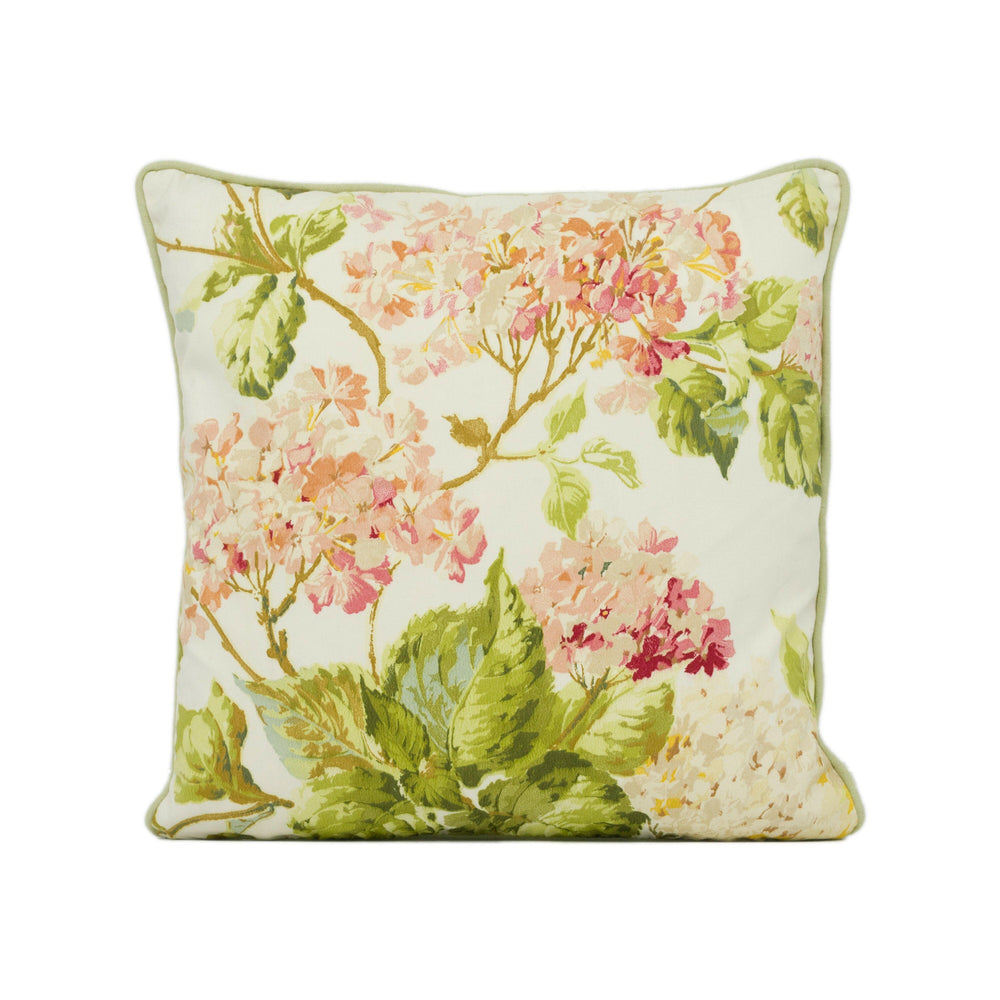 Schumacher - Summer Hydrangea - Ivory - Classic Floral Piped Cushion Cover Handmade Throw Pillow Designer Home Décor.