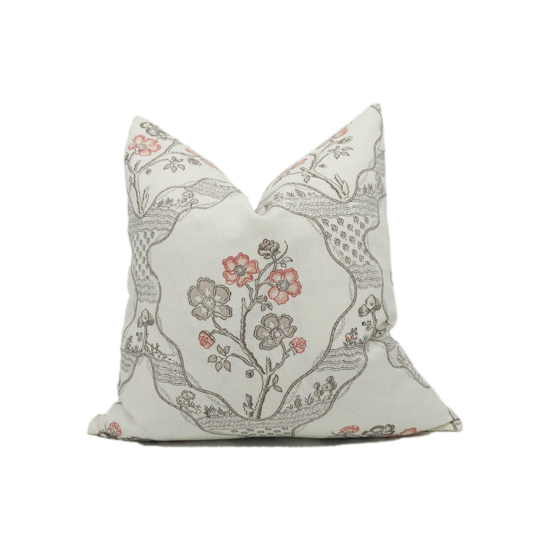 Schumacher - Marella - Rose - Charming Wavy Botanical Trellis Cushion Cover - Handmade Throw Pillow - Designer Home Décor.