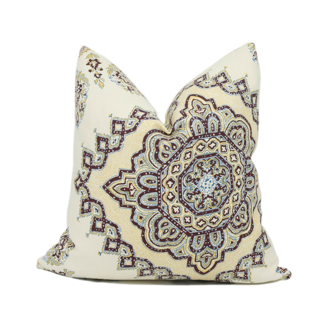 Quadrille - Persepolis - Wine / Blue - Exotic Arabic Inspired Geometric Cushion Cover - Handmade Throw Pillow - Designer Home Décor.