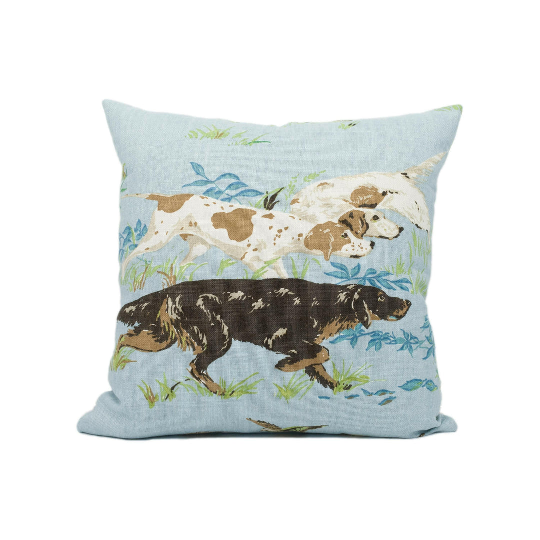 Schumacher - Pointers - Sky - Classic Hunting Dog Scene Piped Cushion Cover - Handmade Throw Pillow - Designer Home Décor.