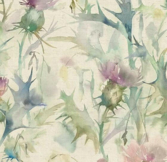 Voyage - Cirsium - Damson / Natural - Stunning Floral Watercolour Thistle Cushion Cover - Handmade Throw Pillow Designer Home Decor.