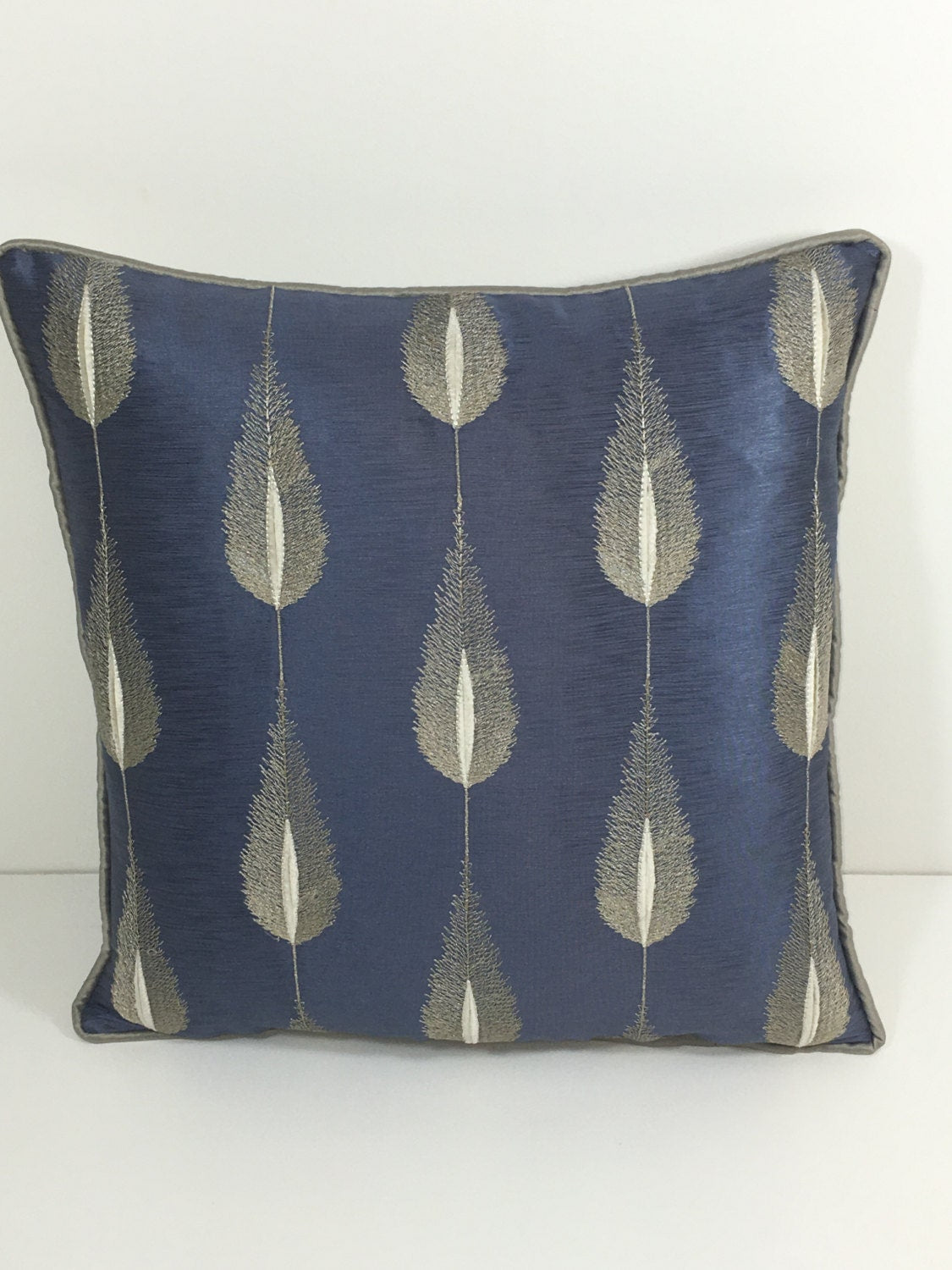 Jane Churchill - Colefax & Fowler - Plato - Blue - Elegant Silk Feather Motif Cushion Cover - Handmade Throw Pillow Designer Home Decor