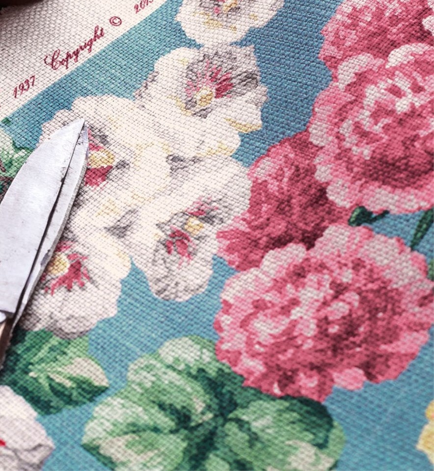 Sanderson Fabric - 'Hollyhocks Petrol Blue/Multi - Linen Blend Made to Measure Curtains