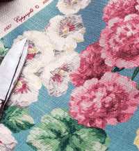 Thumbnail for Sanderson Fabric - 'Hollyhocks Petrol Blue/Multi - Linen Blend Made to Measure Curtains