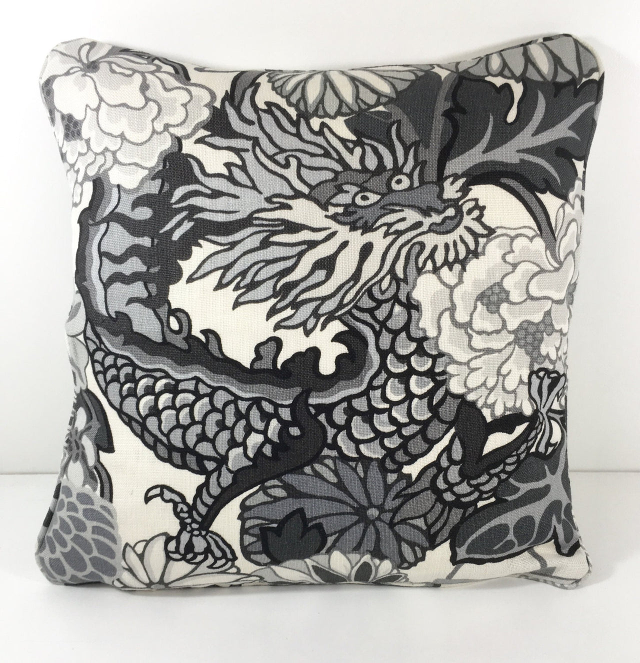 Schumacher - Chiang Mai Dragon - Smoke - Art Deco Chinoiserie Designer Cushion Cover - Handmade Throw Pillow Luxury Home Decor