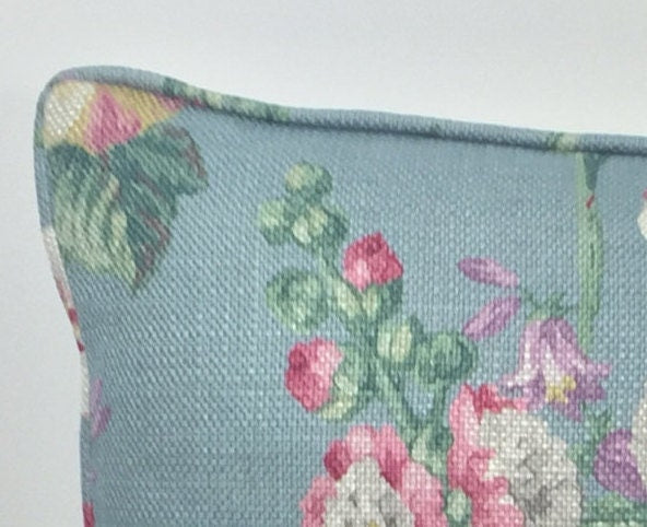 Sanderson - Hollyhocks - Petrol Blue / Multi - Stunning Designer Home Decor Cushion Cover Throw Pillow