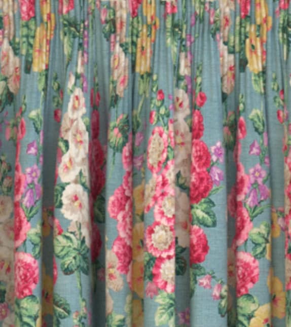 Sanderson Fabric - 'Hollyhocks Petrol Blue/Multi - Linen Blend Made to Measure Curtains