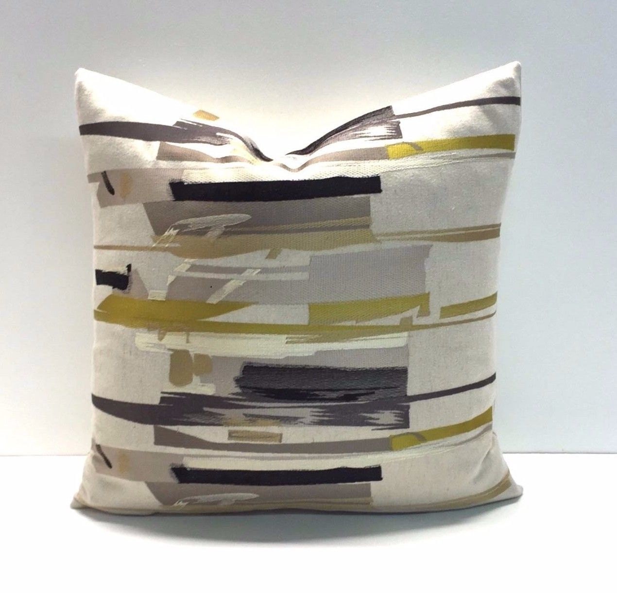 Harlequin - Zeal - Charcoal / Neutral / Mustard / Onyx - Modern Abstract Embroidery Designer Cushion Cover 16" x 16" Throw Pillow Home Decor