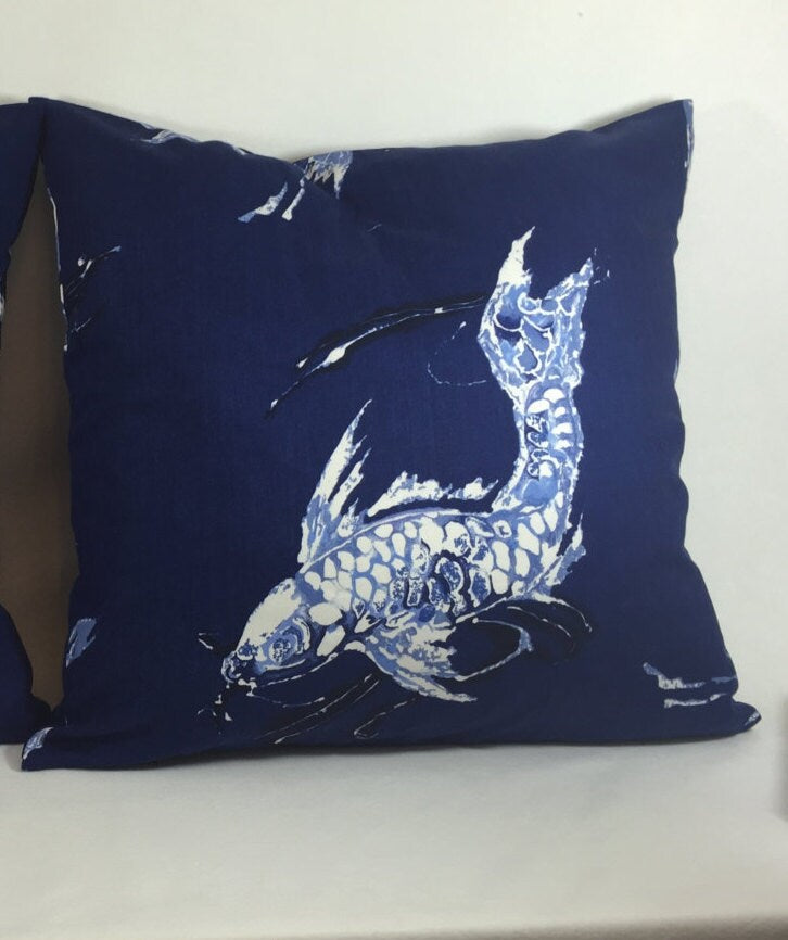 Ralph Lauren - Koi - Indigo - Stunning Designer Cushion Cover - Handmade Throw Pillow Designer Home Decor