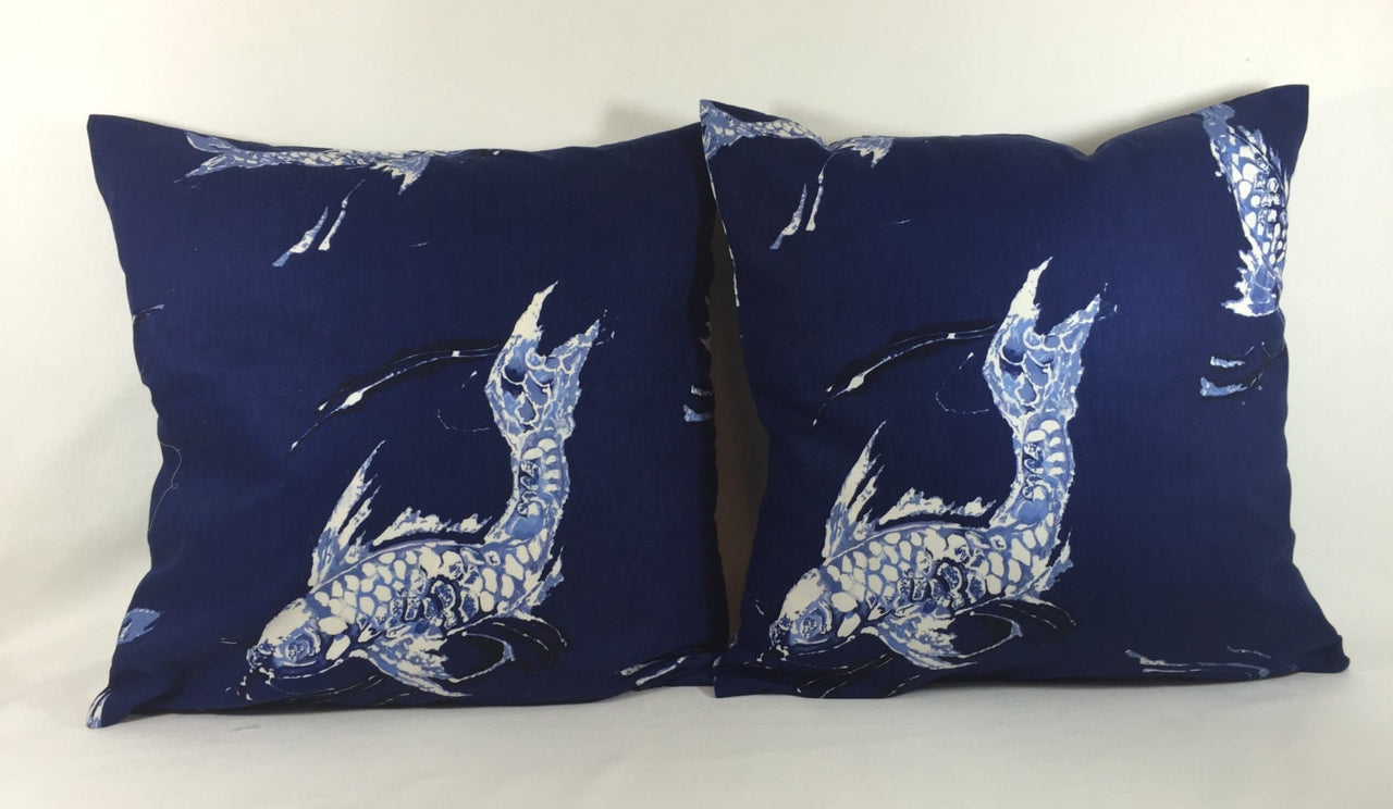 Ralph Lauren - Koi - Indigo - Stunning Designer Cushion Cover - Handmade Throw Pillow Designer Home Decor