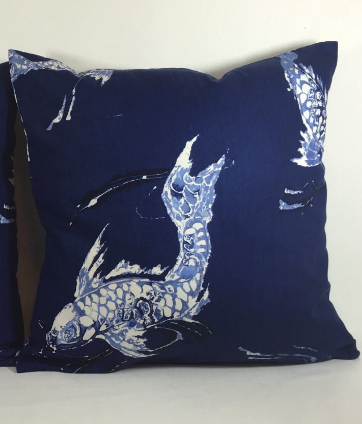 Ralph Lauren - Koi - Indigo - Stunning Designer Cushion Cover - Handmade Throw Pillow Designer Home Decor