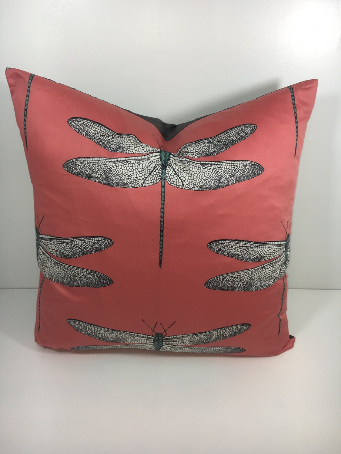 Harlequin - Demoiselle - Coral / Mint - Bold Delicately Drawn Dragonfly Cushion Cover Throw Pillow Designer Home Decor