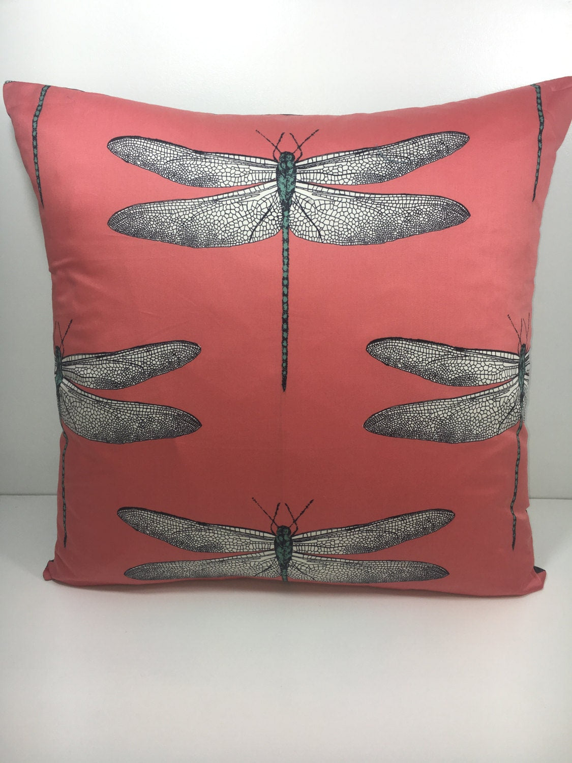 Harlequin - Demoiselle - Coral / Mint - Bold Delicately Drawn Dragonfly Cushion Cover Throw Pillow Designer Home Decor