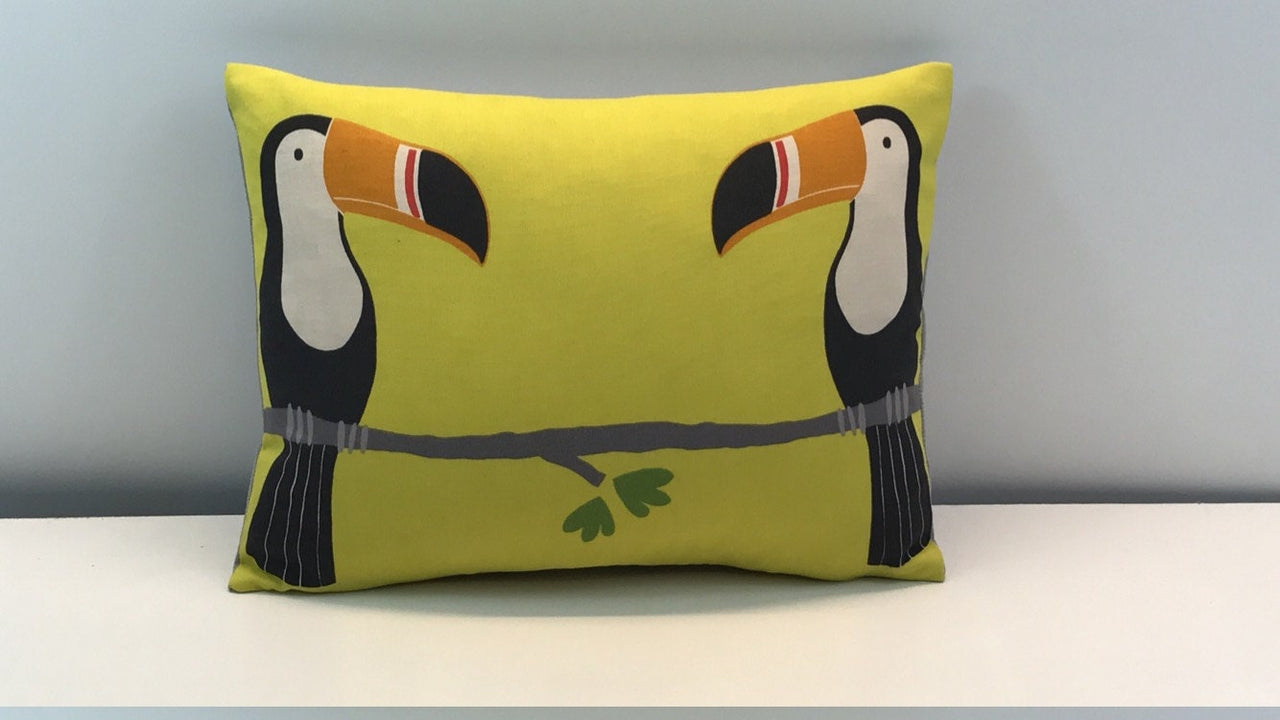 Scion - Terry Toucan - Tangerine / Charcoal / Maize - Tropical Toucan Cushion Cover Handmade Throw Pillow Designer Home Decor