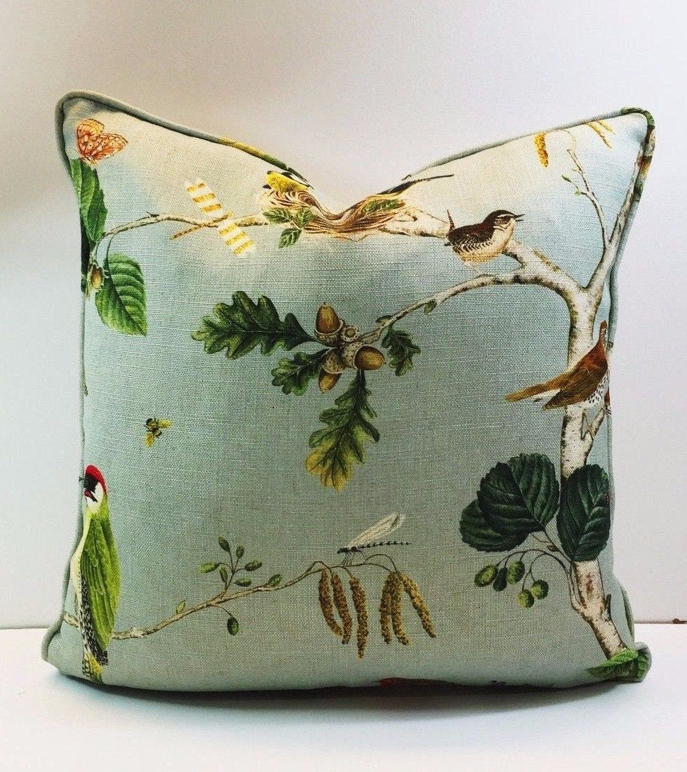 Sanderson - Woodland Chorus - Sky Blue / Multi - Stunning Designer Fabric Cushion Cover Throw Pillow Home Decor