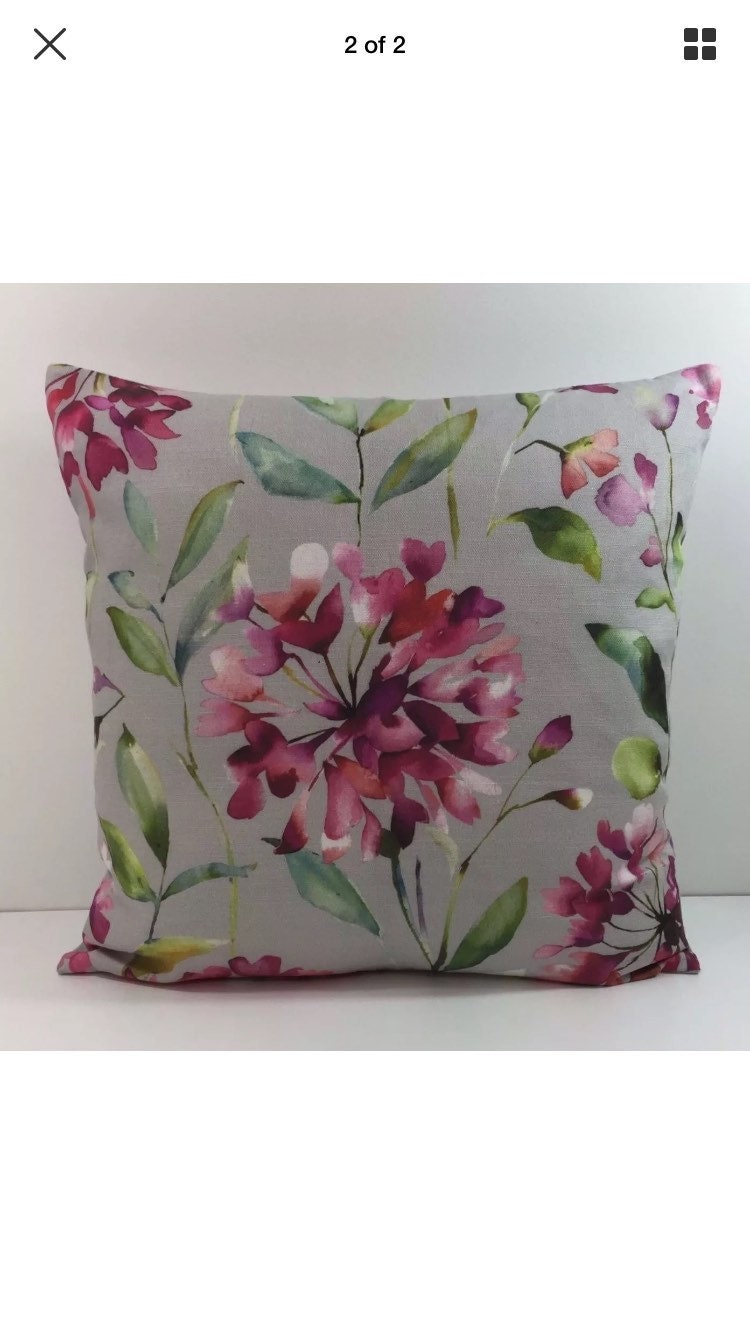 Voyage - Clovelly - Raspberry / Stone - Stunning Floral Watercolour Cushion Cover - Handmade Throw Pillow - Designer Home Decor