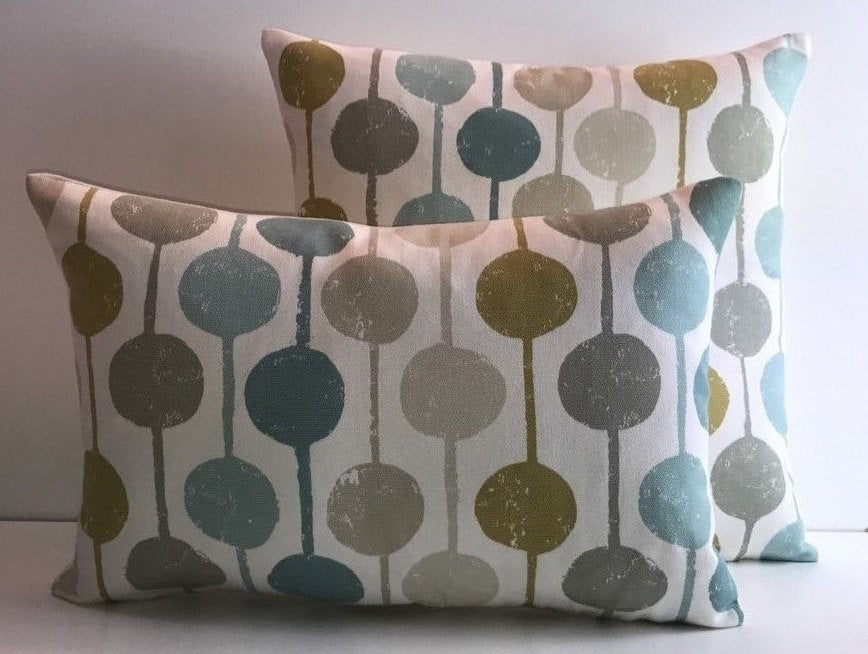 Scion - Taimi - Seaglass / Chalk / Honey - Cheerful Circles and Stripes Cushion Cover - Handmade Throw Pillow Designer Home Decor