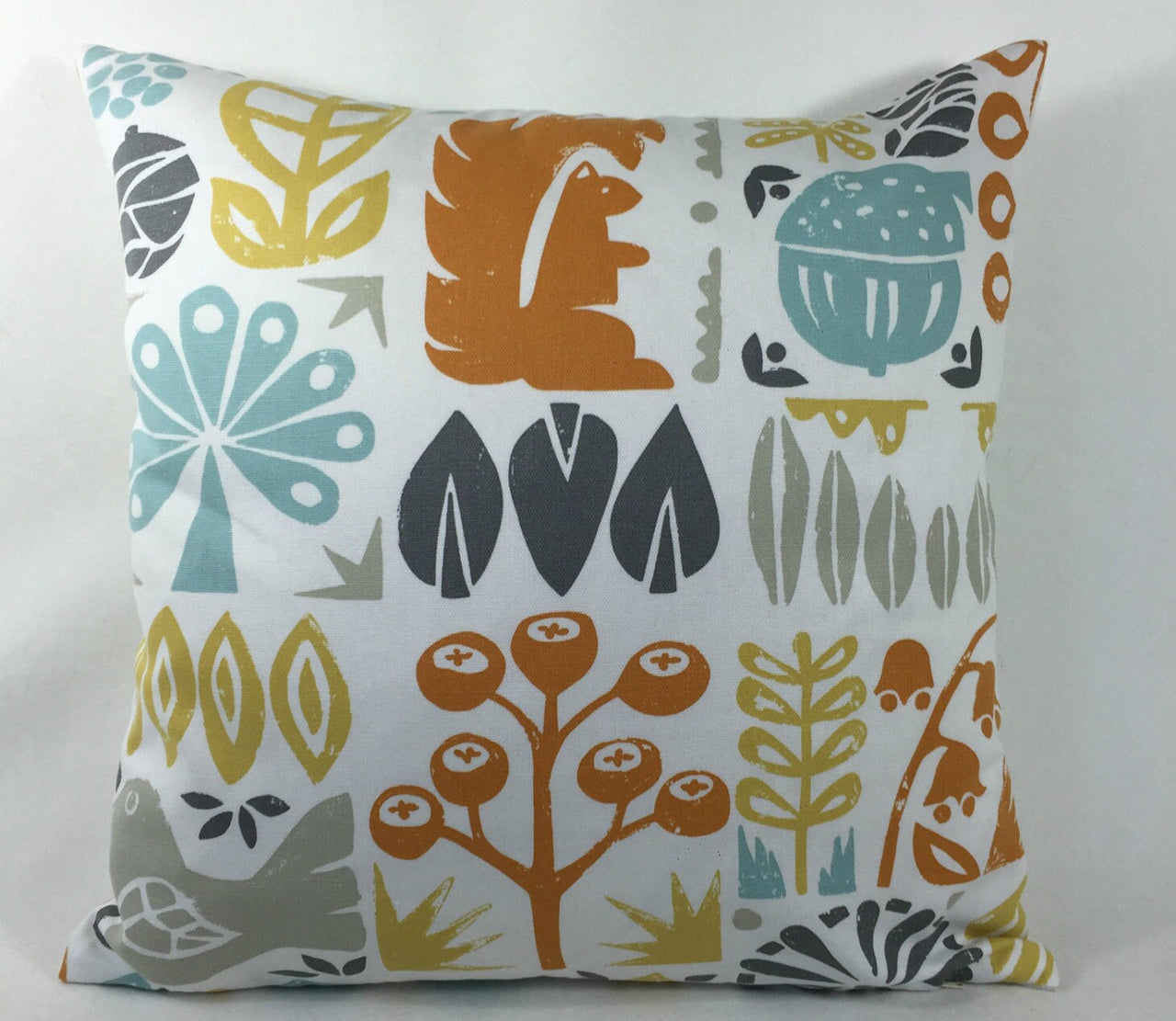 Scion - Woodland - Chalk / Powder Blue / Tangerine / Lemon - Funky Retro Scandinavian Cushion Cover - Handmade Throw Pillow Designer Home