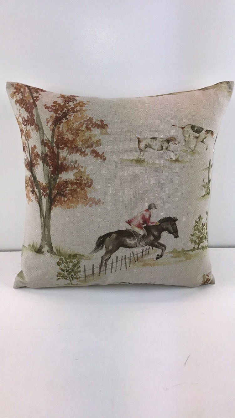 Voyage - Horse and Hound - Linen - Classic Countryside Cushion Cover - Handmade Throw Pillow Designer Home Decor