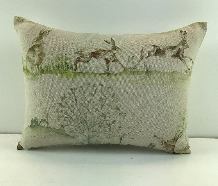 Voyage - Boxing Hares -  Linen - Cute Rabbit Cushion Cover Throw Pillow Designer Home Decor