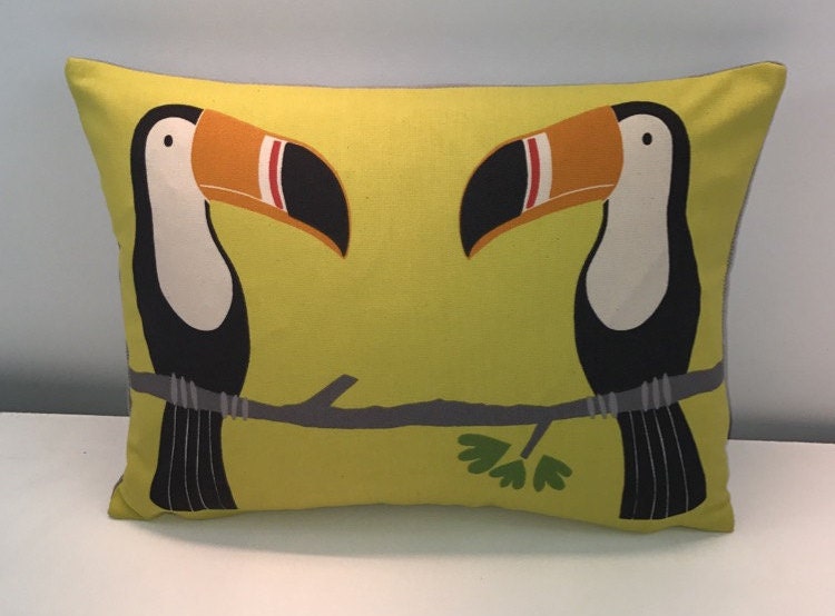 Scion - Terry Toucan - Tangerine / Charcoal / Maize - Tropical Toucan Cushion Cover Handmade Throw Pillow Designer Home Decor