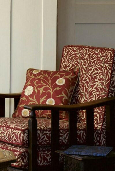 William Morris - Scroll - Raspberry / Olive - Contrast Piped Cushion Cover Throw Pillow Designer Home Decor.