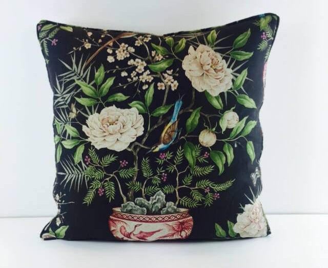 Zoffany - Romey's Garden - Ebony - Self-Piped Designer Cushion Cover - Handmade Throw Pillow Designer Home Decor