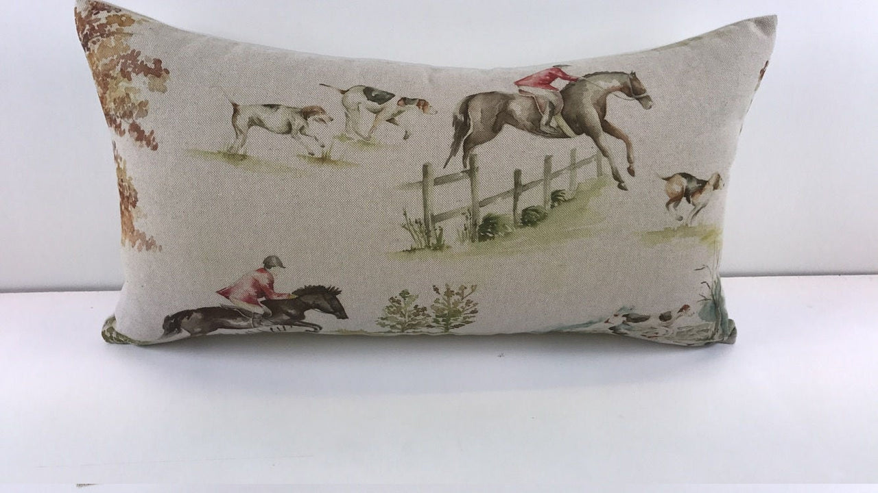 Voyage - Horse and Hound - Linen - Classic Countryside Cushion Cover - Handmade Throw Pillow Designer Home Decor