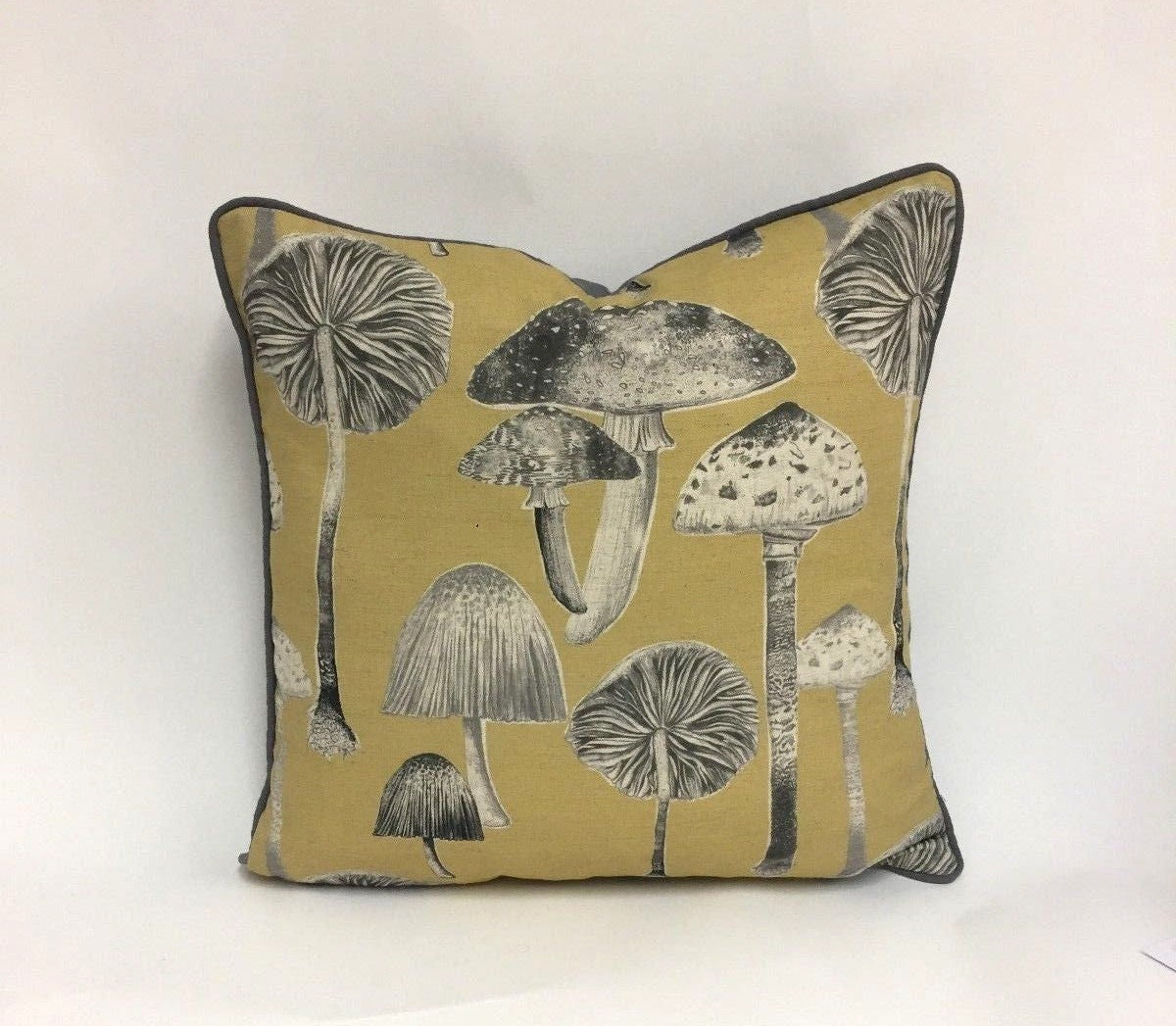 Voyage Decoration - Toadstools  - Corn - Funky Illustrated Mushroom Cushion Cover - Handmade Throw Pillow Designer Home Decor