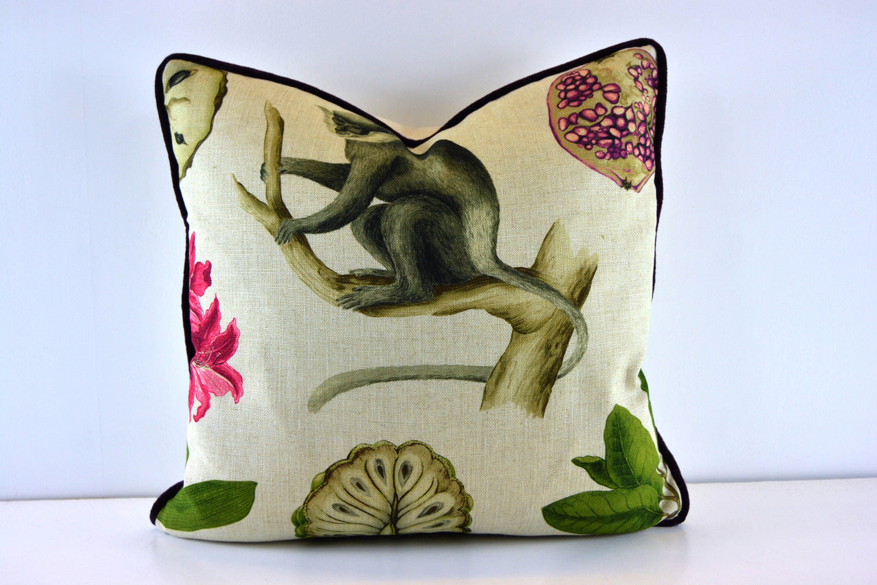 Sanderson - Capuchins - Boysenberry - Cushion Cover Contrast Piped Throw Pillow Designer Home Decor