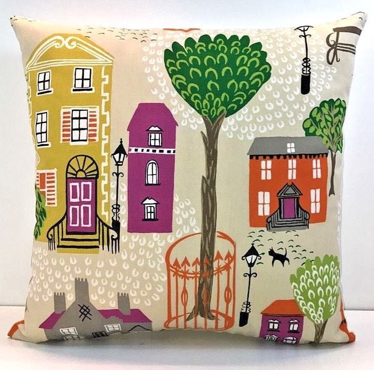 Sanderson - Jubilee Square - Blackcurrant / Orange - Stunning Cushion Cover Throw Pillow Designer Home Decor