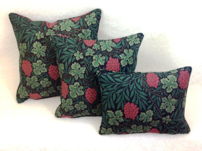 William Morris - Vine - Dark Green / Red - Cushion Cover Throw Pillow Designer Home Decor