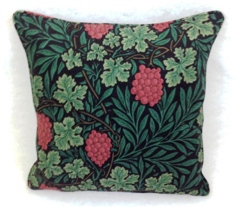 William Morris - Vine - Dark Green / Red - Cushion Cover Throw Pillow Designer Home Decor