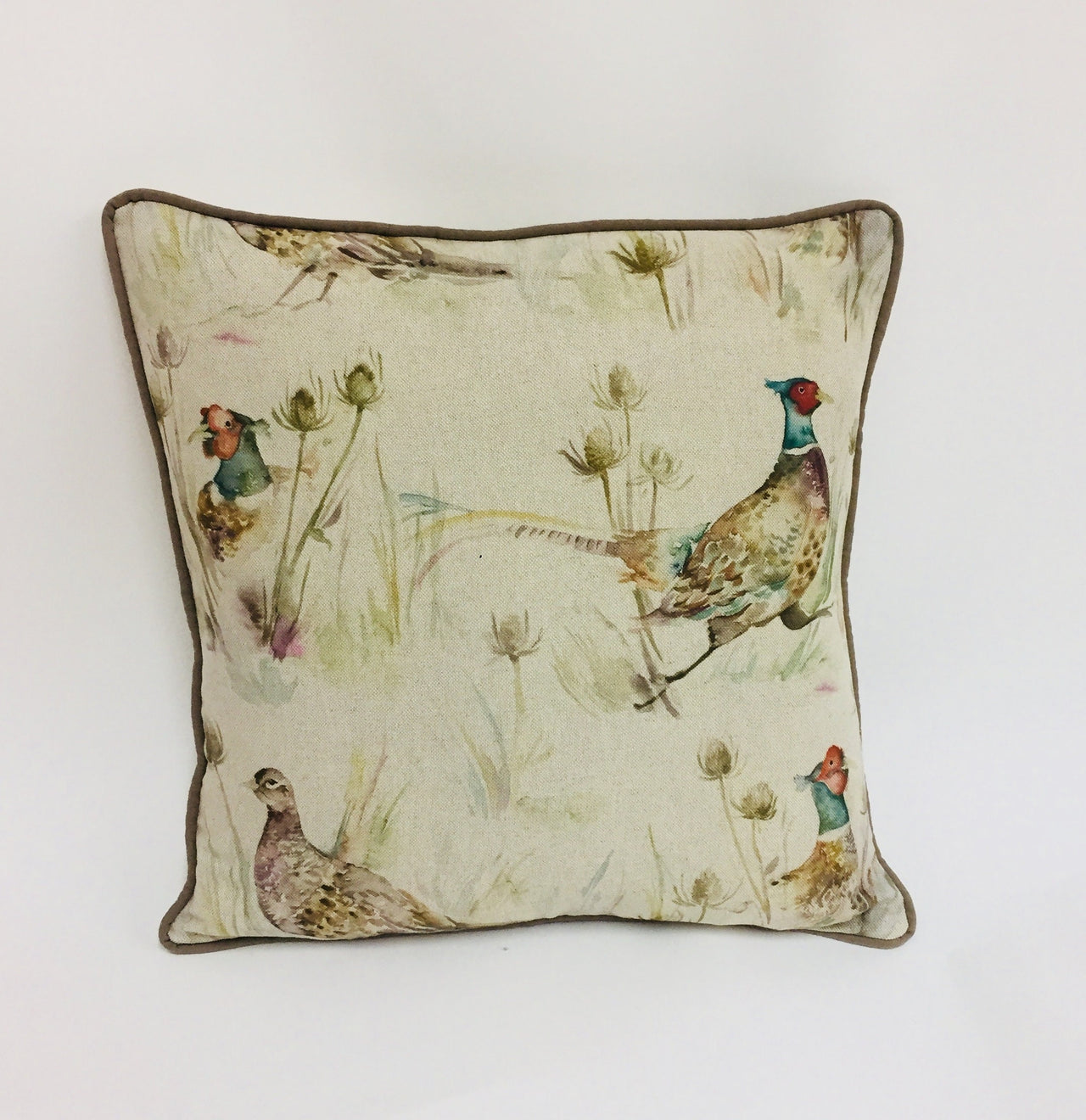 Voyage - Bowmont Pheasant - Linen - Stunning Contrast Piped Cushion Cover Throw Pillow Designer Home Decor