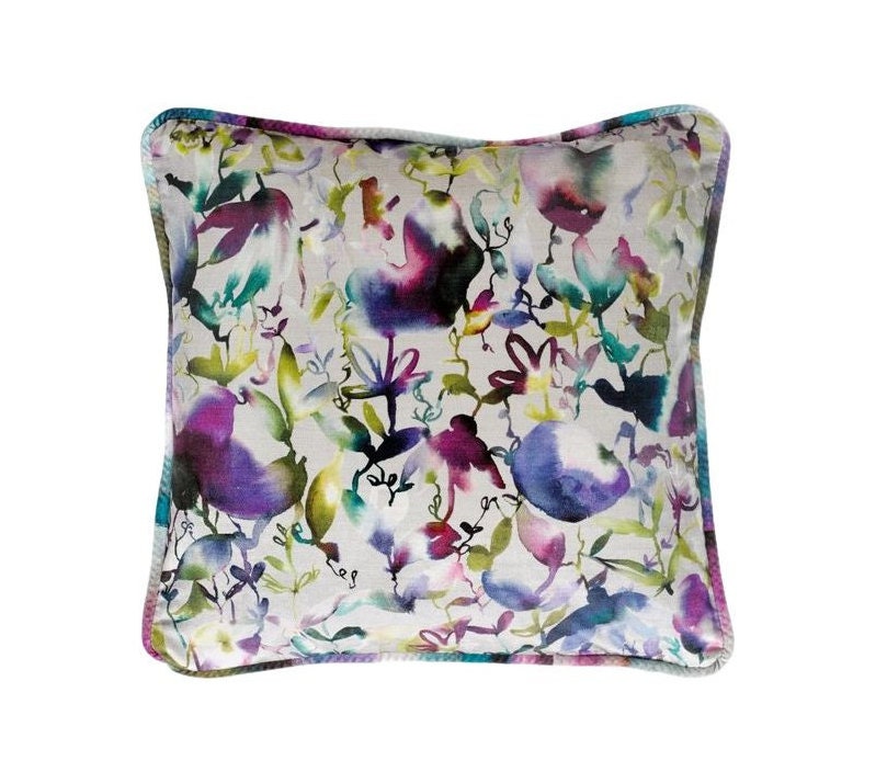 Voyage - Lucent - Indigo - Stunning Sophisticated Watercolour Floral Velvet Cushion Cover - Handmade Throw Pillow Designer Home Decor