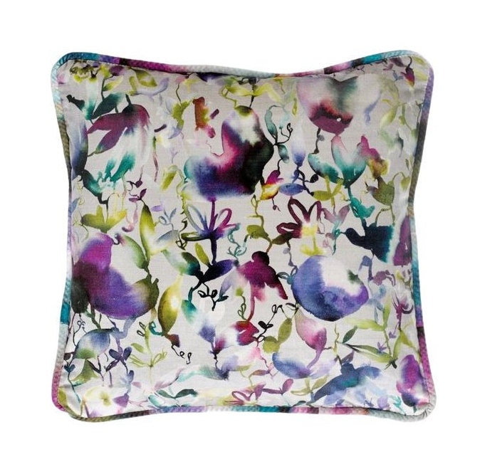 Voyage - Lucent - Indigo - Stunning Sophisticated Watercolour Floral Velvet Cushion Cover - Handmade Throw Pillow Designer Home Decor