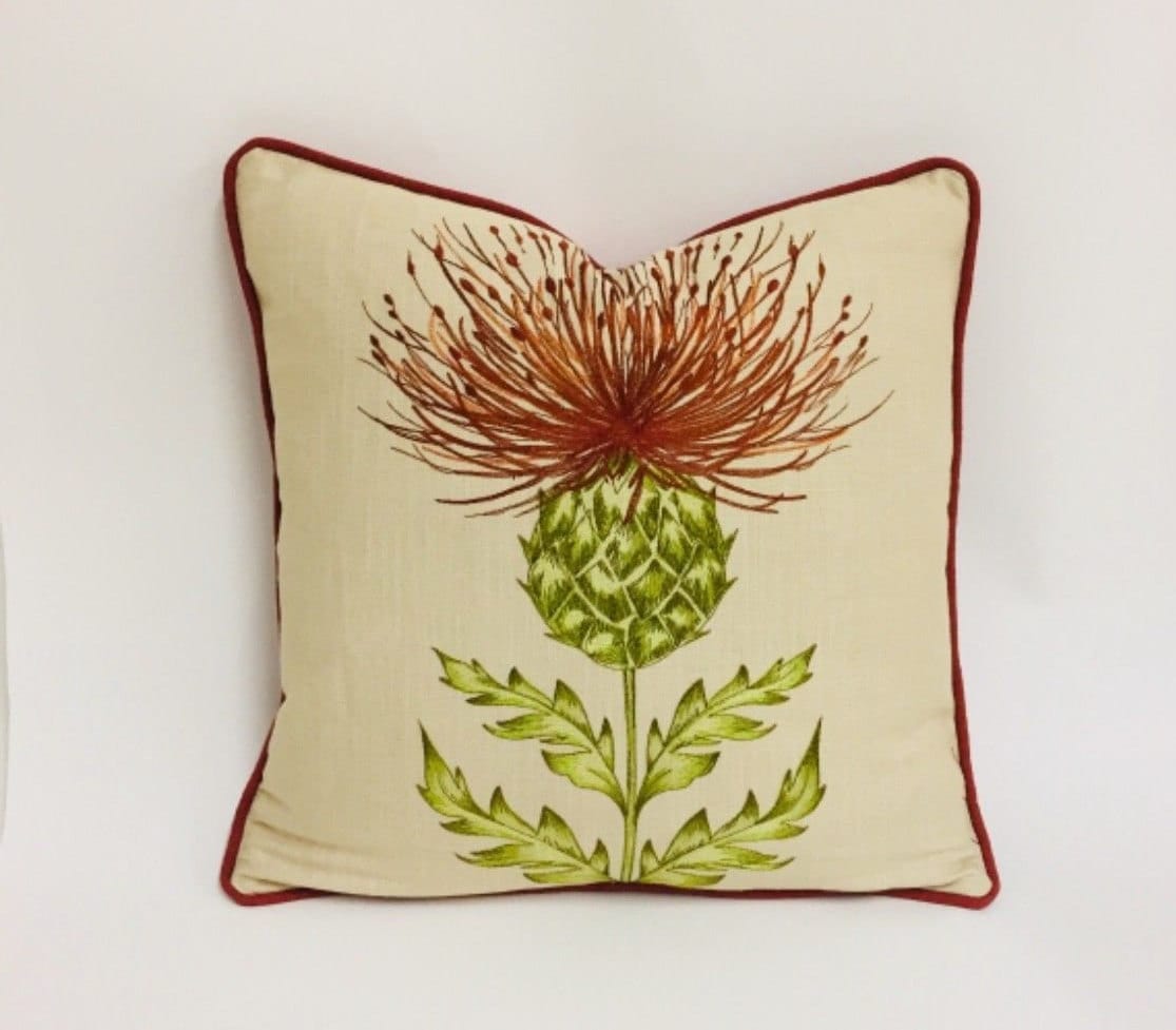 Voyage - Munro - Rust - Stunning Embroidered Thistle Cushion Cover - Handmade Throw Pillow Designer Home Decor