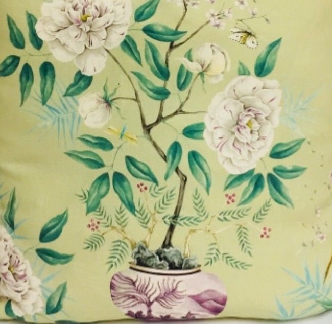 Zoffany - Romey's Garden - Old Gold - Fabric - Self-Piped Designer Floral Cushion Cover - Handmade Throw Pillow Designer Home Decor