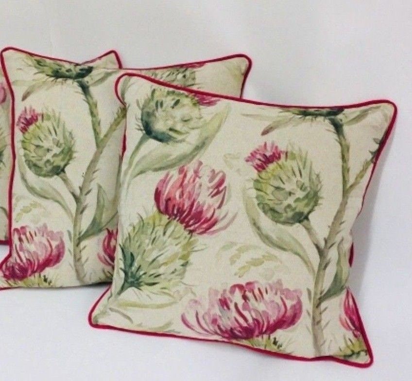 Voyage - Thistleglen - Summer - Stunning Watercolour Thistle Cushion Cover - Handmade Throw Pillow Designer Home Decor