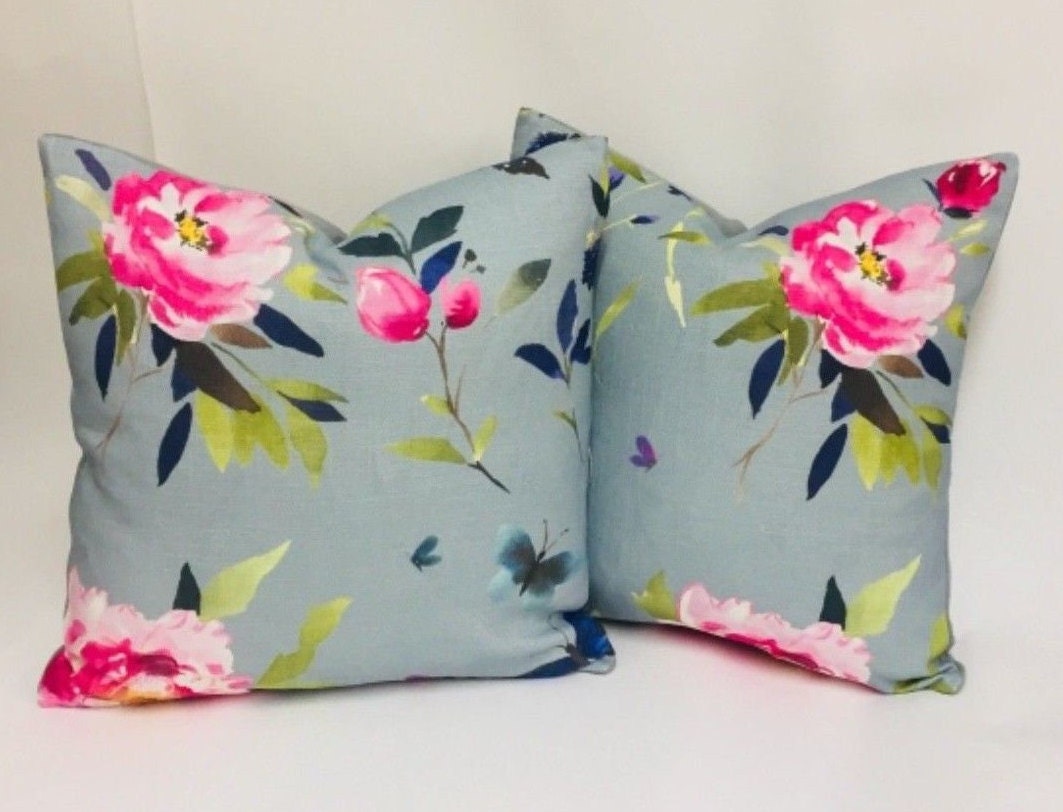 Bluebellgray - Teal Butterfly Fabric - Pair of cushion Covers -  makes stunning addition to anyone's home