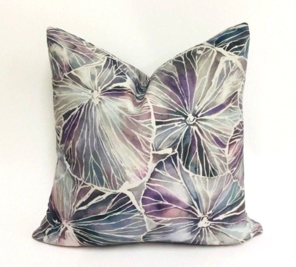 Voyage Decoration - Nelumbo - Amethyst - Luxurious Watercolour Lotus Leaves Cushion Cover - Handmade Throw Pillow Designer Home Decor