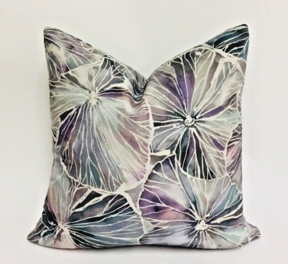 Voyage Decoration - Nelumbo - Amethyst - Luxurious Watercolour Lotus Leaves Cushion Cover - Handmade Throw Pillow Designer Home Decor