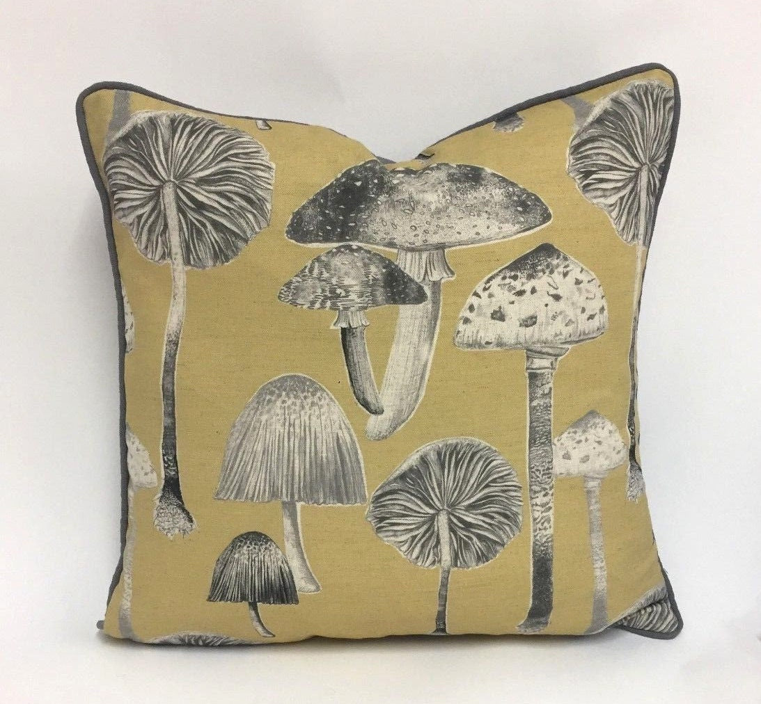 Voyage Decoration - Toadstools  - Corn - Funky Illustrated Mushroom Cushion Cover - Handmade Throw Pillow Designer Home Decor