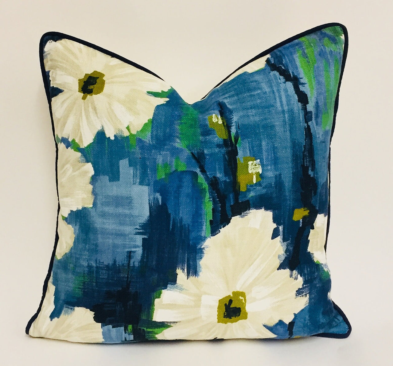 Harlequin - Giverny - Indigo / Pistachio - Stunning Floral Contrast Piped Cushion Cover Throw Pillow Designer Home Decor