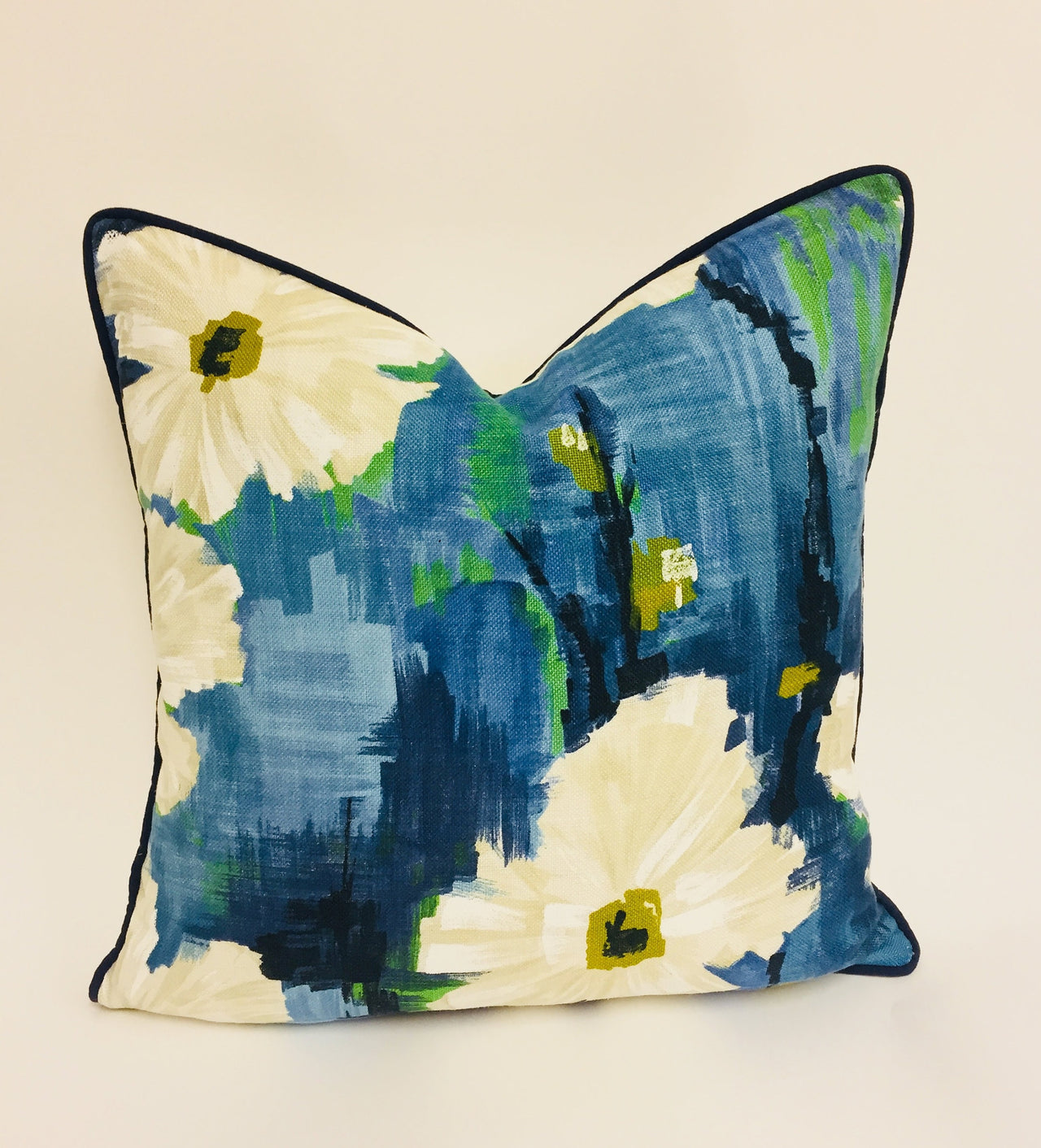 Harlequin - Giverny - Indigo / Pistachio - Stunning Floral Contrast Piped Cushion Cover Throw Pillow Designer Home Decor